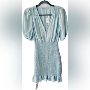 Abercrombie & Fitch Baby Blue Smocked Mini Dress Puff Sleeve NWT Size Medium